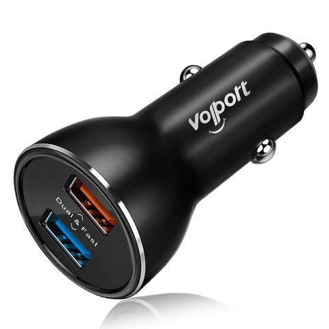 39W 12V Fast Dual USB Car Charger, Volport Metal 3A Rapid Charge Adapter with 2 Quick Charging 3.0 Port for Android Samsung Galaxy S10 S9 S8 Note 9 Note 8 LG Sony iPhone Xs Max XR X 8 Plus iPad Mini
