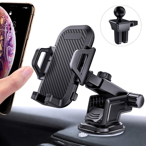 andobil Car Phone Mount, Hands-Free Phone Holder for Car Dashboard Air Vent Windshield, Super Strong Suction Cup, Compatible for iPhone X/XS/XR/8 Plus/8/7 Plus/7/6s, Samsung Galaxy S10/S9/S8, etc.