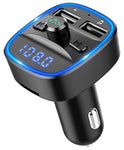 Vproof Bluetooth FM Transmitter, in-Car Wireless Radio Transmitter Adapter Music Player Car Kit W Blue Circle Ambient Light, 2 USB Ports, Hands Free Calling, TF Card & USB Flash Drive Support