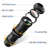 30X Cell Phone Camera Lens, 4 in 1 HD Phone Photography Lens Kit - 18X-30X Zoom Monocular Telephoto Lens - Remote Shutter & Flexible Phone Tripod, Wide Angle, Fisheye & Macro Lens for Smartphones
