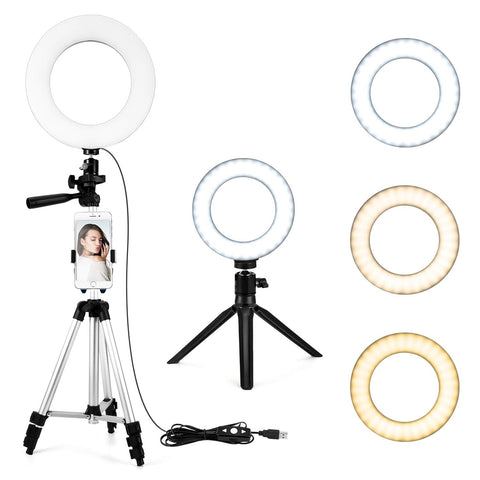 6" Selfie Ring Light with Tripod Stand & Cell Phone Holder for Live Stream/Makeup, KMASHI Mini Led Camera Ringlight for YouTube Video/Photography Compatible with iPhone Xs Max XR Samsung