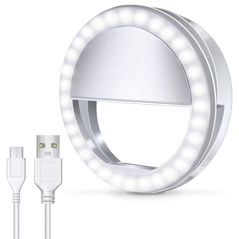 Meifigno Selfie Phone Camera Ring Light with [Rechargeable] 36 LED Light, 3-Level Adjustable Brightness On-Video Lights Clips On Night Makeup Light Compatible for iPhone Samsung Photography (White)