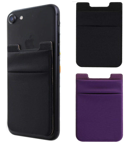 2Pack Adhesive Phone Pocket,Cell Phone Stick On Card Wallet,Credit Cards/ID Card Holder(Double Secure) with 3M Sticker for Back of iPhone,Android and All Smartphones-Black&Purple