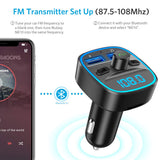 Nulaxy Bluetooth FM Transmitter, Wireless Radio Bluetooth Transmitter Adapter Music Player Car Kit with Blue LED Backlit, 5V/ 2.4A Charging, Support Handsfree Calling, USB Flash Drive, microSD- NX10