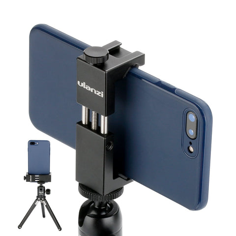 Ulanzi ST-02S Newest Aluminum Phone Tripod Mount w Cold Shoe Mount, Support Vertical and Horizontal, Universal Metal Adjustable Clamp for iPhone XS Xs Max X 8 7 Plus Samsung Huawei Android Smartphones