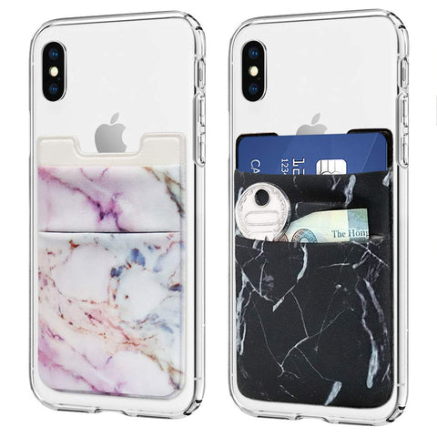 Cell Phone Card Holder, Stick on Wallet for Back of Phone, 3M Adhesive Ultra Slim Phone Pocket ID Credit Card Holder Sleeves Pouch Compatible Phone, Samsung Galaxy, All Smartphones - 2Pack (Marble)