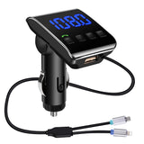 LUTU Bluetooth FM Transmitter for Car, Wireless Radio Adapter Car Kit with Fast Charging Cable 3.1A, Support TF Card Slot USB Flash Drive and Handsfree Calling (Silver)