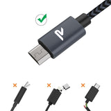 RAMPOW Micro USB Cable Android, [6.5ft] Sync and Fast Charging, Nylon Braided Samsung USB Cable - Android Charger Cable Compatible Samsung Galaxy S7/S6/J7, Moto, Kindle, PS4 and more - Space Gray