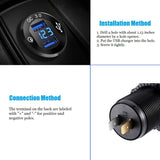 YonHan Quick Charge 3.0 Dual USB Charger Socket, Waterproof Aluminum Power Outlet Fast Charge with LED Voltmeter & Wire Fuse DIY Kit for 12V/24V Car Boat Marine ATV Bus Truck and More