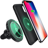 Maxjoy Wireless Car Charger iPhone X Magnetic Case Set,3- in-1 Air Vent Mount Magnetic Car Charger, 360 Degree Rotation Strong Magnetic Mount Holder with Phone Receiver Case for iPhone X, Gray Case