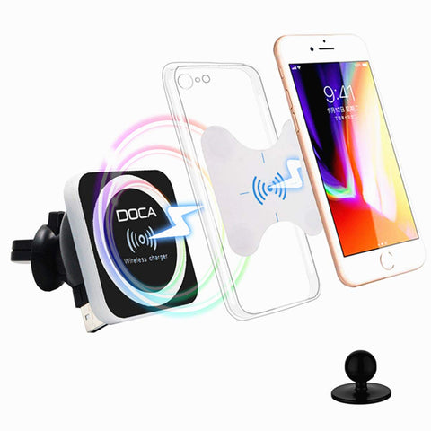 DOCA Magnetic Wireless Car Charger, QI Wireless Car Charger Air Vent Mount Holder for i Phone XR,XS,Max,X,8,8P, Samsung Galaxy Note 8 S8/S8 Plus S7 Edge and All Wireless Enabled Devices