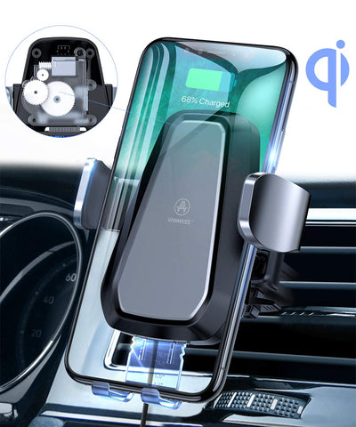 VANMASS Motorized Wireless Car Charger Mount, Qi Certified, Air Vent Wireless Charger Holder with 7.5W/10W Qi Fast Charging, Automatic Clamping Wireless Car Charger Mount for All Qi-Enabled Phone