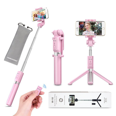 Selfie Stick Tripod with Remote Bluetooth - VANZAVANZU New Best Selfie Stick Monopod Tripod for iPhone X 6s 7 8 Plus Samsung s7 Edge, Podcast, Live Broadcasting, Facetime (Pink)