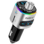 Nulaxy Bluetooth FM Transmitter for Car, 7 Color LED Backlit W QC3.0 Fast Car Charger Support Siri Google Assistant, USB Flash Drive, microSD Card, Wireless Handsfree Calling Car Kit - NX09