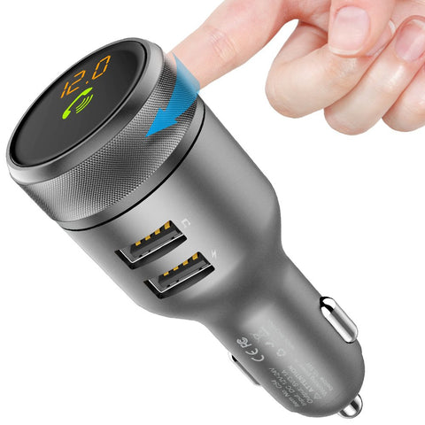 Bluetooth FM Transmitter for Car, PERBEAT Wireless Radio Adaptor Car Kit (One Knob Rotating Design) with Hands-Free Calling, 5V/2.4A&1A Dual USB Charging Ports