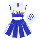 FEESHOW Kids Girls' Cheer Leader Costume Uniform Cheerleading Outfit Role Play Costume Dress-up Set White&Blue 10-12