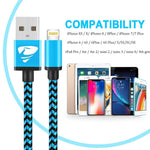 Phone Charger Founus Fast Charging Cable 6FT 3 Pack Nylon Braided High Speed Charging Cord Compatible with iPhone XS X 8 8 Plus 7 7 Plus 6s 6s Plus 6 6 Plus iPad iPod Nano-(Blue,Orange,Green)