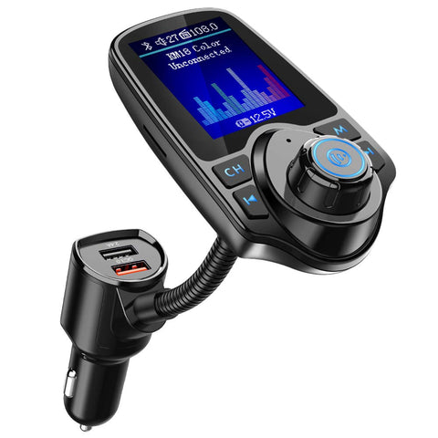 Nulaxy KM18 [Upgraded Version] Car Bluetooth FM Transmitter, 1.8" Color Screen Wireless Radio Adapter with QC3.0 & 5V/2.4A Charging, Handsfree Call, Support TF Card, Aux Play, EQ Modes