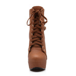 Susanny Women Autumn Round Toe Lace Up Ankle Buckle Chunky High Heel Platform Knight Brown Martin Boots 7 B (M) US (CN Size_39)