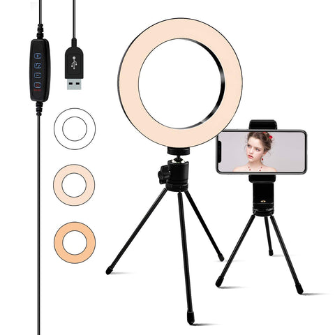 6.3" Selfie Ring Light with Stand,LED Camera Light with Cell Phone Holder for YouTube Video,Photography,Makeup,Desktop LED Lamp Compatible with iPhone & Android. (3-Light Mode)