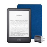 Kindle Essentials Bundle including All-new Kindle, now with a built-in front light, Black - with Special Offers, Kindle Fabric Cover – Cobalt Blue, and Power Adapter