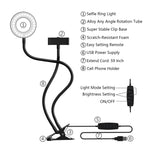 MeeQee Cell Phone Holder with Selfie Ring Light for Live Stream, Dimmable 3 Light Mode with Flexible Arms Phone Clip Holder Lazy Bracket Desk Lamp for Makeup, Youtube, Bedroom, Office, Kitchen - Black