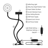 MeeQee Cell Phone Holder with Selfie Ring Light for Live Stream, Dimmable 3 Light Mode with Flexible Arms Phone Clip Holder Lazy Bracket Desk Lamp for Makeup, Youtube, Bedroom, Office, Kitchen - Black