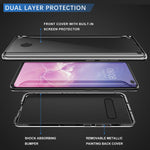 Samsung Galaxy S10 Plus Case, ZHIKE Magnetic Adsorption Case Front and Back Tempered Glass Full Screen Coverage One-Piece Design Flip Cover for Samsung Galaxy S10 Plus (Clear Black)