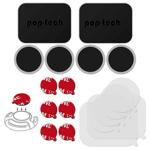 Pop-Tech 3M Adhesive Sticker Tapes Accessories Pack Replacement Kit for Magnetic Phone Car Mount and Pop Grip Mount Base, Includes Rectangle Metal Plate and Round Magic Plate, Clear Protective Films