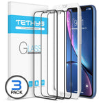 TETHYS Glass Screen Protector Designed for iPhone XR (6.1") [3-Pack] [Edge to Edge Coverage] Full Protection Durable Tempered Glass Apple iPhone XR w/ Guidance Frame Included (Pack of 3)