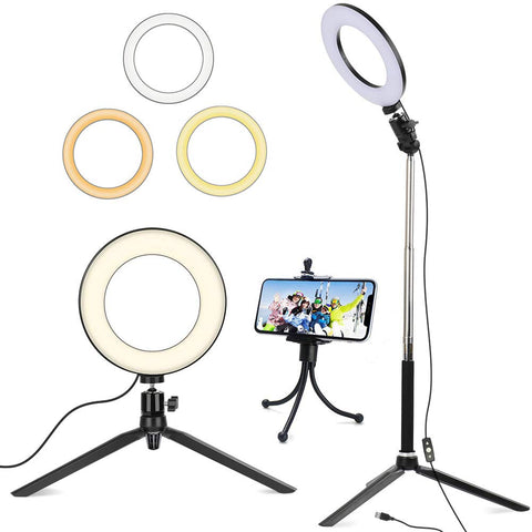 6" Ring Light with Tripod Stand for Selfie,Makeup Live Cell Phone Holder,Desktop LED Lamp for YouTube