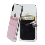 SHANSHUI Card Holder for Back of Phone, Adhesive Stretchy Fabric Lycra Double Slots Credit Card Sleeves Stick On Wallet Phone Pocket Compatible with iPhone and Most Smartphones(Black&Pink) - 2 Packs