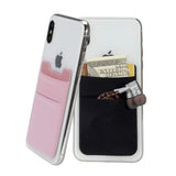 SHANSHUI Card Holder for Back of Phone, Adhesive Stretchy Fabric Lycra Double Slots Credit Card Sleeves Stick On Wallet Phone Pocket Compatible with iPhone and Most Smartphones(Black&Pink) - 2 Packs