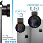 Camera Lens Kit by Coral Entertainments | Professional Telephoto, Macro & Wide Angle Lenses | Tripod and Selfie Remote Control | for iPhone, Samsung, iPads, Tablets | Hard Case & Universal Clip