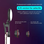 Phone Camera Lens kit with Beauty LED Fill Light for iPhone & Android Phones/iPad/Tablet/Laptop,50X Macro Lens and 4K HD Wide-Angle Lens 185° Fisheye Lens