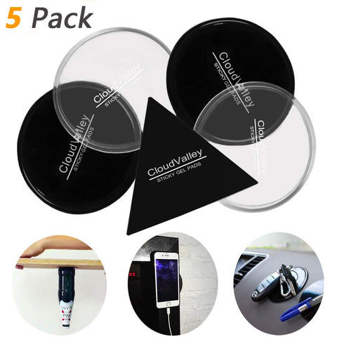 Super Sticky Gripping Pads, 5 Pack Reused Silicone Gel Pads, Holds Cell Phones, Sunglasses, Coins, Speakers, Desktop, Kitchen Cabinets, Durable Washable Cell pad [Black]