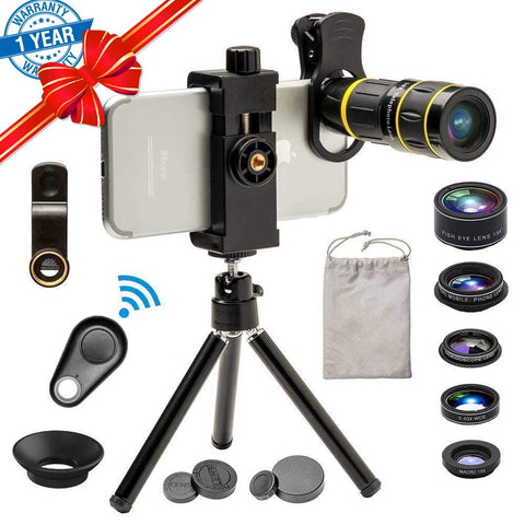 Phone Camera Lens, SEVENKA 6 in 1 Cell Phone Lens Kit with 18X Telescope Lens, Fisheye, Macro, Wide Angle, Kaleidoscope, CPL Lens, Tripod and Shutter for iPhone X XS Max 8 7 6 Plus Samsung Android