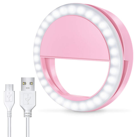 Meifigno Selfie Phone Camera Ring Light with [Rechargeable] 36 LED Light, 3-Level Adjustable Brightness On-Video Lights Clips On Night Makeup Light Compatible for iPhone Samsung Photography (Pink)