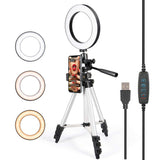 Selfie Ring Light with Tripod Stand for Live Stream - GLCON LED Ring Light with Cell Phone Holder for iPhone Samsung Android - Dimmable Makeup Light with 3 Light Mode + 10 Level Brightness for YouTube