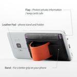 Sinjimoru Phone Grip Card Holder with Phone Stand, Stick on Wallet Functioning as Safety Card Holder for ID/IC Card Useful Leather Phone Stand and Phone Holder. Sinji Pouch B-Grip, Navy.