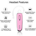 Bluetooth Headset V4.1,Bluetooth Headphones with Noise Cancelling Mic,Hands Free Wireless Earbuds for iPhone 8 7 Plus 6s plus 5s iPad Samsung Android Galaxy S8 S7 or Other Cell Phones,Pink