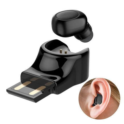 Single Ear Wireless Earbud Bluetooth Headset in-ear Mini Invisible Bluetooth Headphone Earphone with Mic 6-Hour Playtime Magnetic USB Charger Sweatproof Sport Earbuds for Smartphone and Other Devices