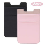 SHANSHUI Card Holder for Back of Phone, Adhesive Stretchy Fabric Lycra Double Slots Credit Card Sleeves Stick On Wallet Phone Pocket Compatible with iPhone and Most Smartphones(Black&Pink) - 2 Packs