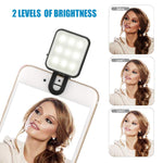 CHSMONB Mini LED Selfie Light, Rechargeable 2 Adjustable Brightness Camera Fill Light Compatible for Any Cell Phones Tablet Photography Video (Black)