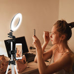 6" Selfie Ring Light with Tripod Stand & Cell Phone Holder for Live Stream/Makeup, KMASHI Mini Led Camera Ringlight for YouTube Video/Photography Compatible with iPhone Xs Max XR Samsung