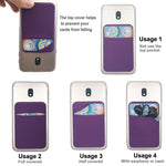 2Pack Cell Phone Card Holder[Double Secure with Pocket for ID/Credit Cards] for Back of Phone,Stick On Card Wallet Sticker Stretchy Lycra Fabric for iPhone,Android and All Smartphones-Purple,Black