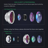 AMIR For iPhone Lens, 0.4X Wide Angle Lens + 180°Fisheye Lens & 10X Macro Lens (Screwed Together), Cell Phone Lens for iPhone Camera Lens for iPhone 7 Plus, 8, 7, 6s, Samsung & Smartphones(Silver)