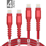 AHGEIIY MFi Certified iPhone Charger Cable,4Pack 3.3FT 6.6FT Nylon Braided Fast Charging Cable for iPhone Xs, Max, XR, X,8 Plus,8,7 Plus,7,6 Plus,6,6S Plus,6s,5,iPad and More(RED)