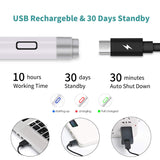 Stylus Pen for Apple iPad - Capacitive Rechargeable Styli with 1.5mm Ultra Fine Tips Active Electronic Pencil for Apple iPad/iPhone/iPad Pro/Samsung Tablet with Replaceable Cap (17cm, White)