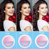 Hicdaw 2PCS Selfie Light Ring Selfie Light Led Circle Clip On Selfie Light 3 Level Adjustable Brightness Rechargeable Compatible for Phone Photography